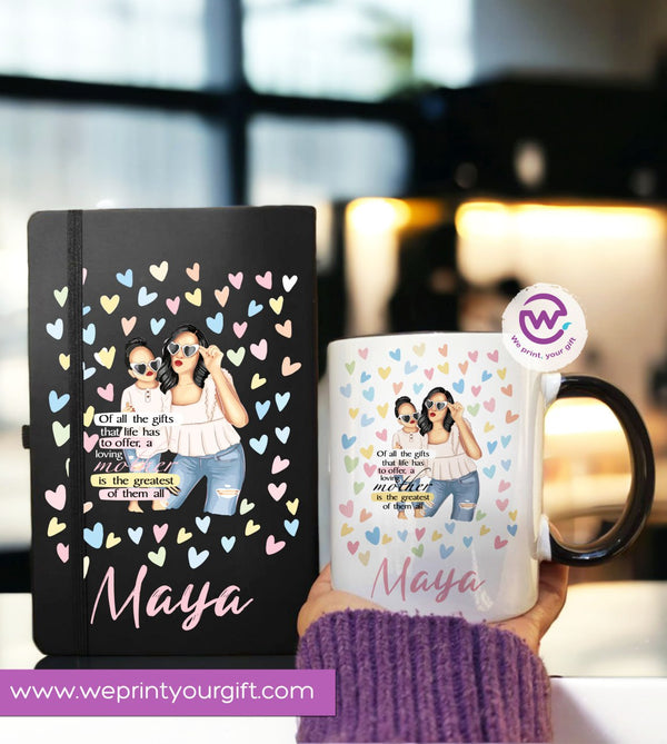 Mother’s Day Set ( Rubber notebook+ Colored ceramic mug) -Names