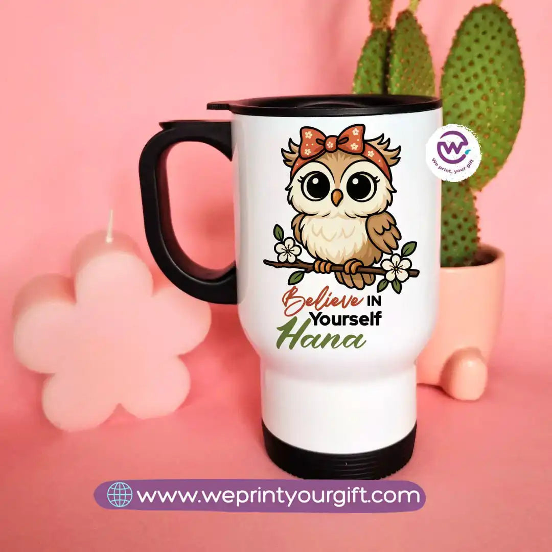 Travel mug with handle- Owl