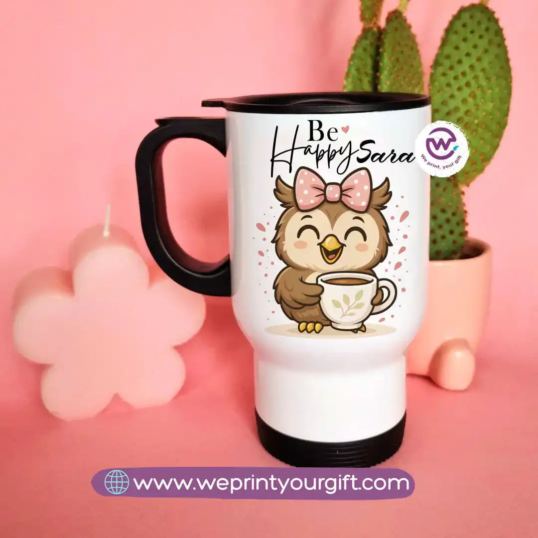 Travel mug with handle- Owl