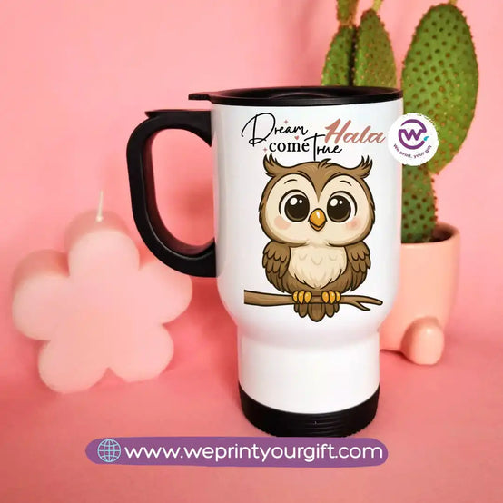 Travel mug with handle- Owl
