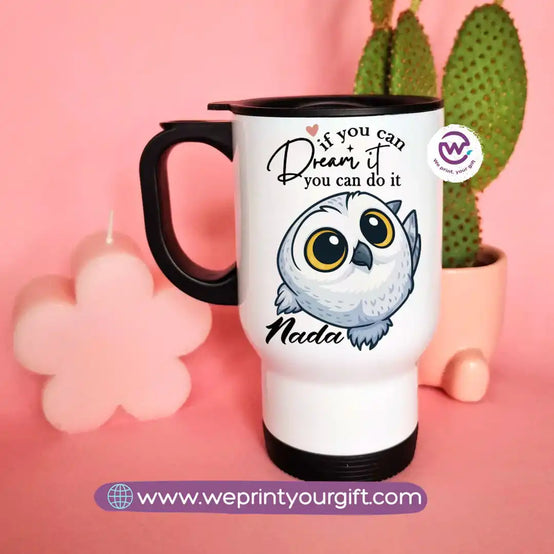 Travel mug with handle- Owl