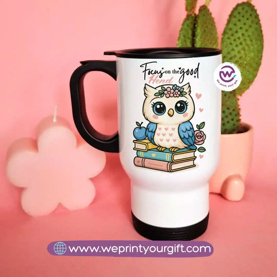 Travel mug with handle- Owl