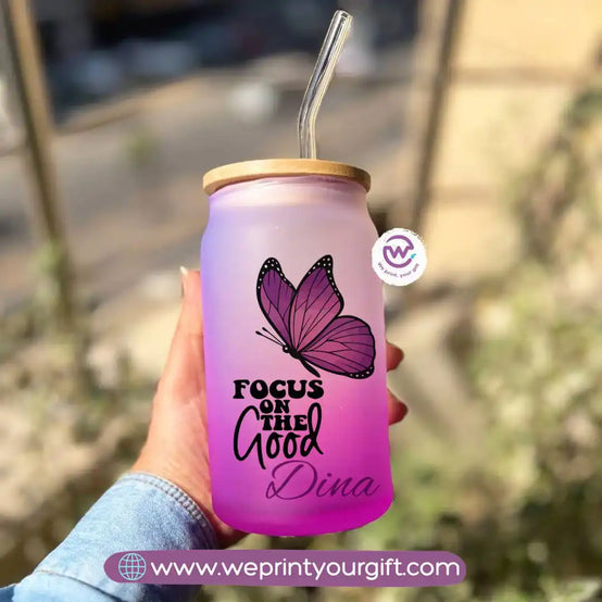 Frosted mug with straw- Inspirational quotes