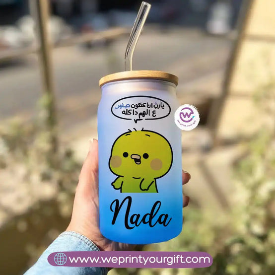 Frosted mug with straw- Comics