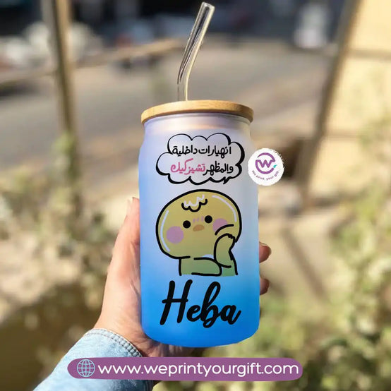 Frosted mug with straw- Comics