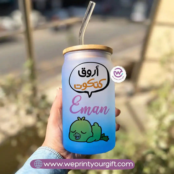 Frosted mug with straw- Comics