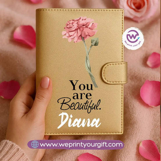 Leather wallet for women-Gold-Floral