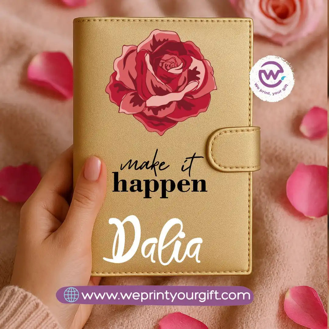 Leather wallet for women-Gold-Floral