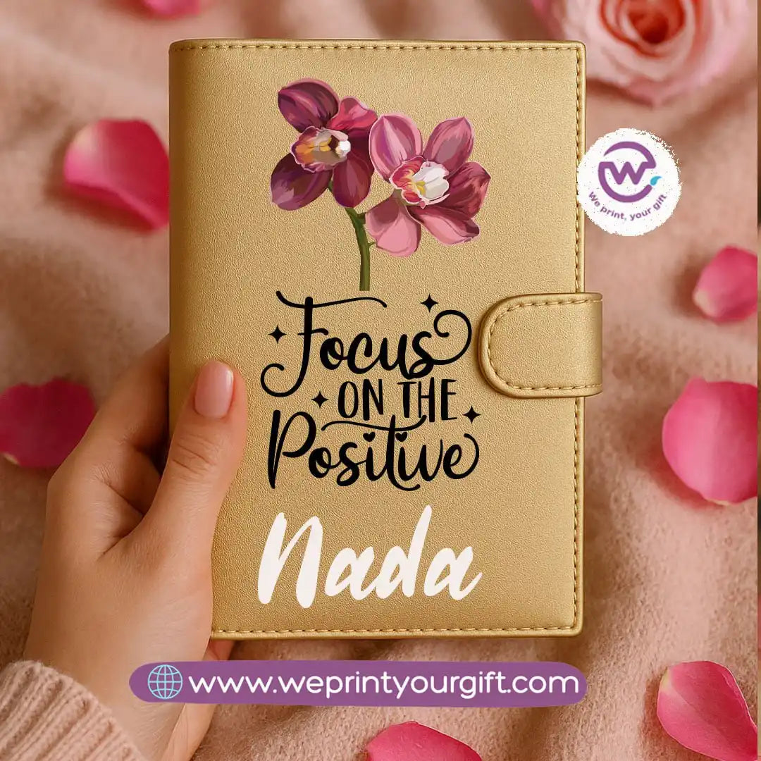 Leather wallet for women-Gold-Floral