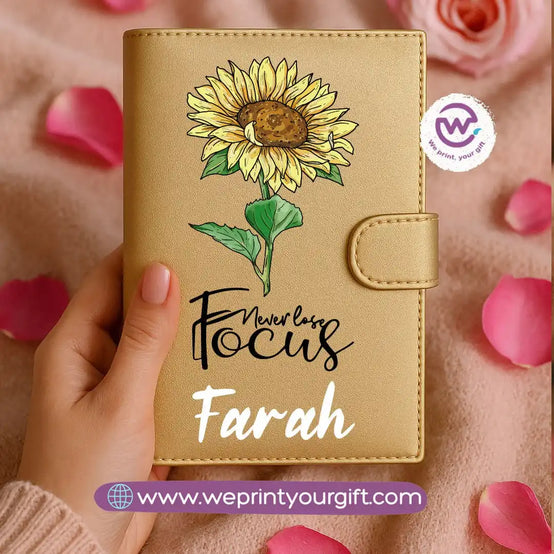 Leather wallet for women-Gold-Floral