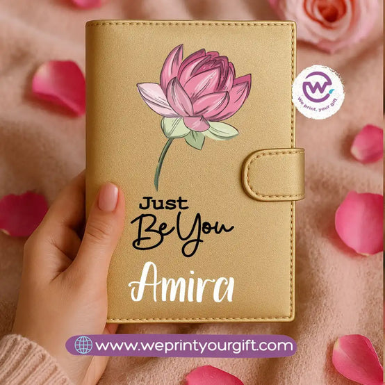 Leather wallet for women-Gold-Floral