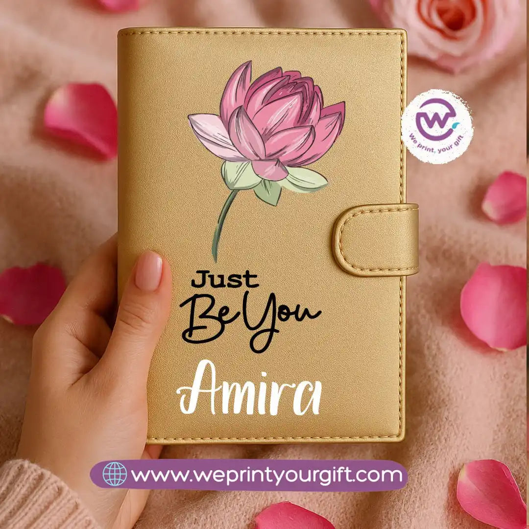 Leather wallet for women-Gold-Floral