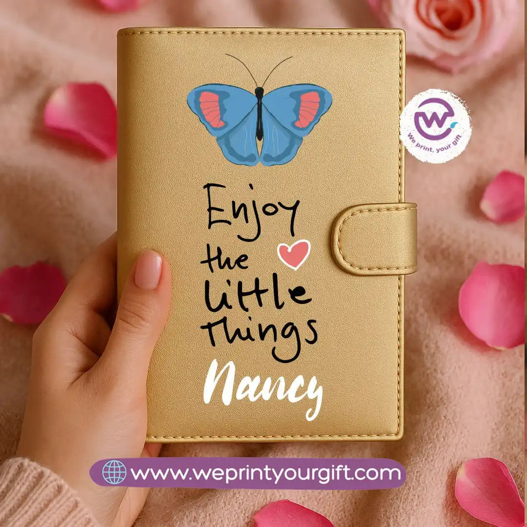 Leather wallet for women-Gold-Floral