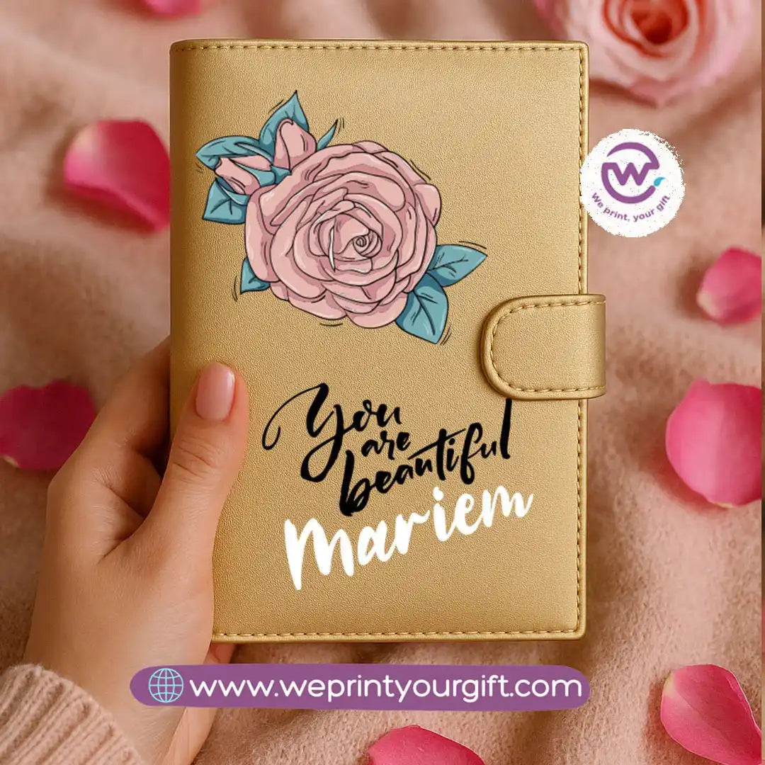 Leather wallet for women-Gold-Floral