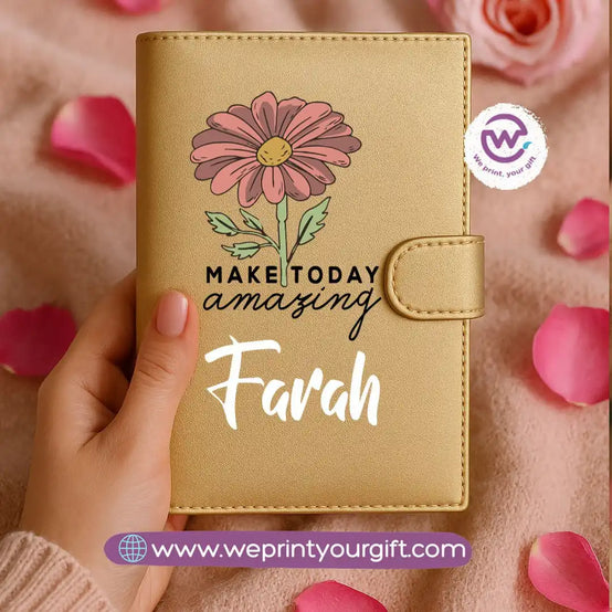 Leather wallet for women-Gold-Floral