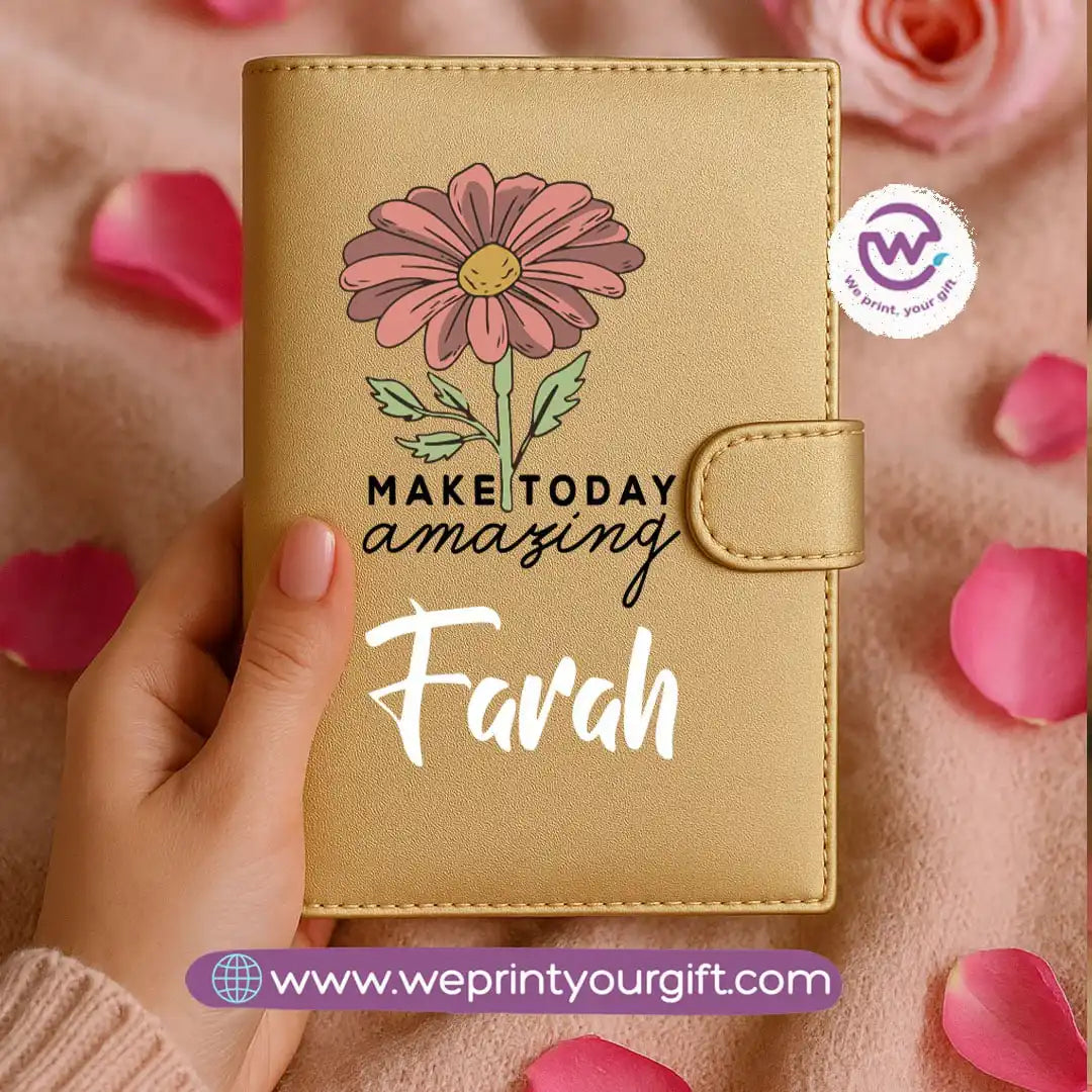 Leather wallet for women-Gold-Floral