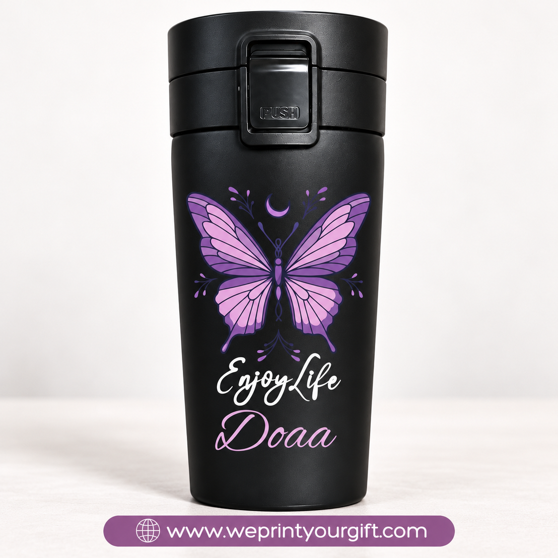 Purple Motivational Black Thermal Mug 500ml
