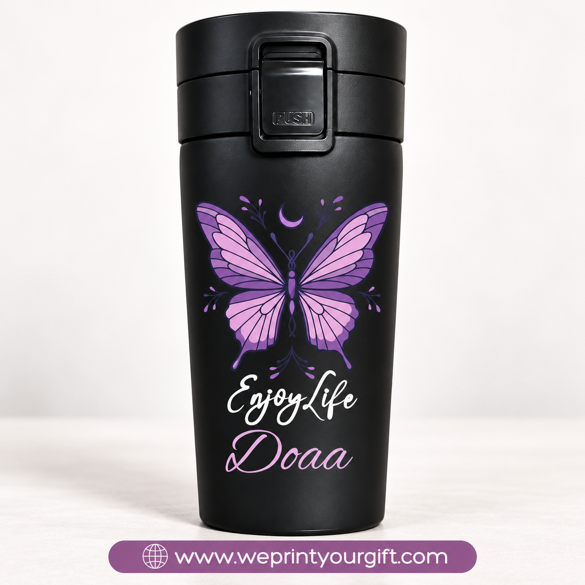 Purple Motivational Black Thermal Mug 500ml