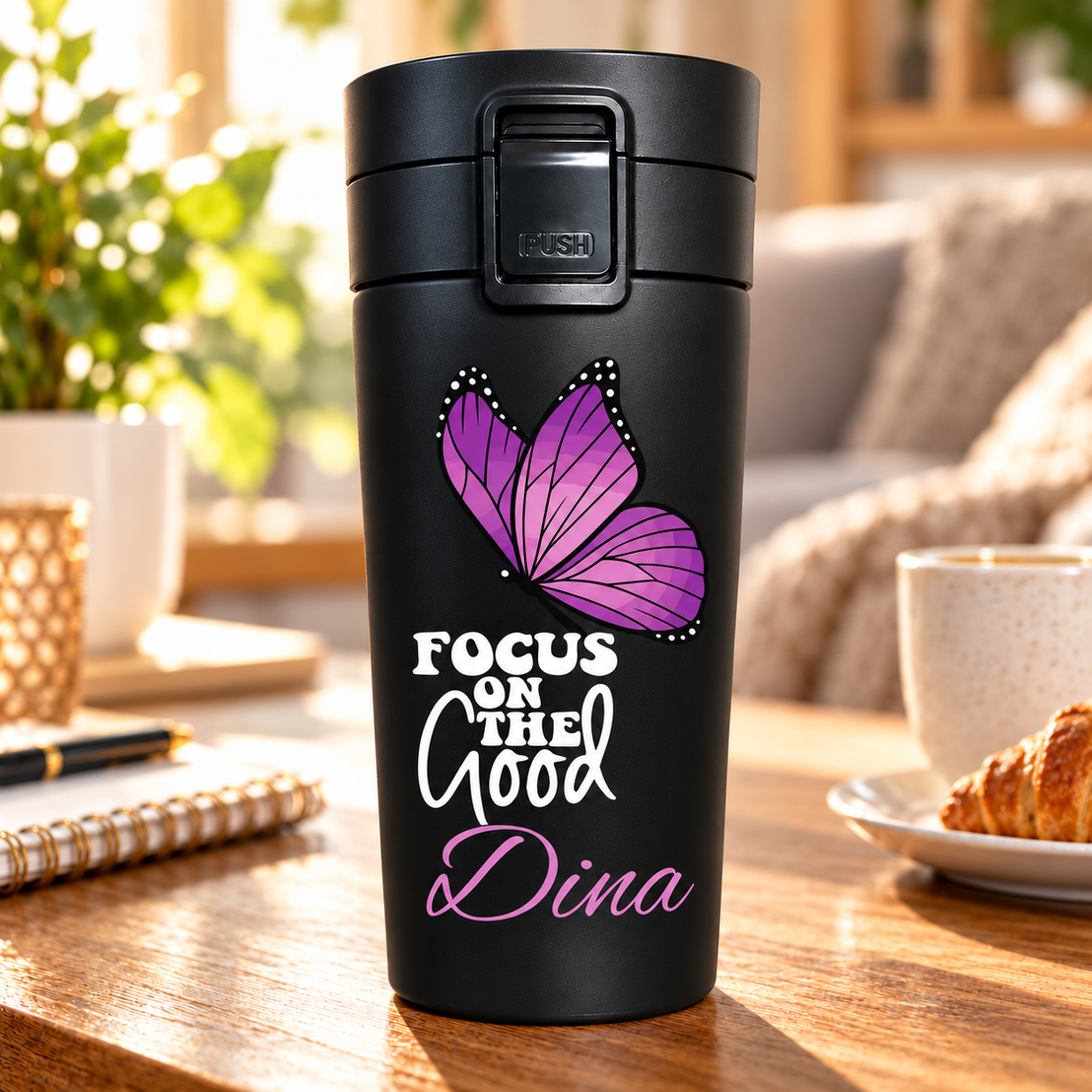 Purple Encouragement Black Thermal Mug 500ml