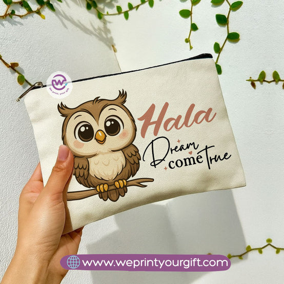 Cute Owl Makeup Bag & Pencil Case – Premium Cotton Pouch with Adorable Designs