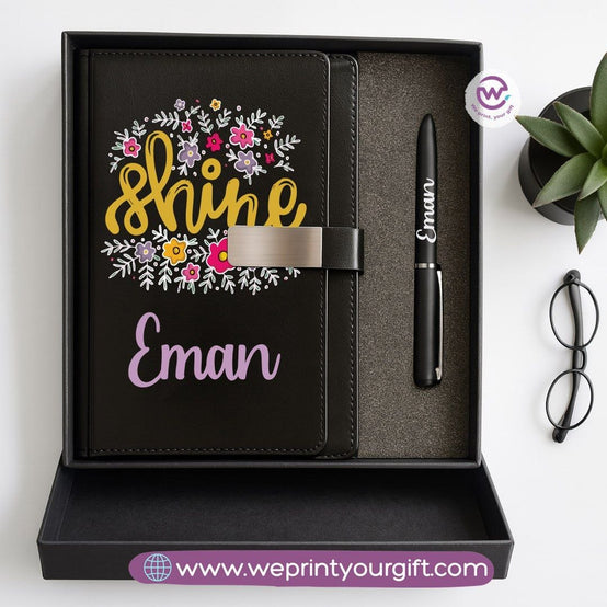 Motivational Personalized Gift Box – Custom Name Leather Notebook & Engraved Pen