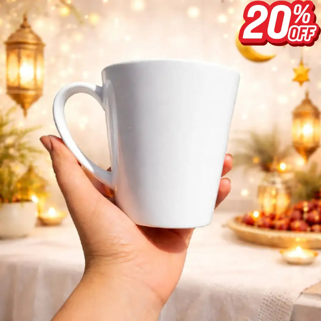 Conical White Ceramic Mug - Ramadan Offer - 20% Discount - WE PRINT