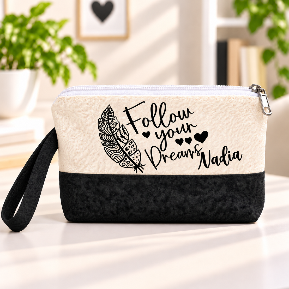 Minimalist One Line Art Two-Tone Canvas Pencil Case & Makeup Pouch | With Side Handle