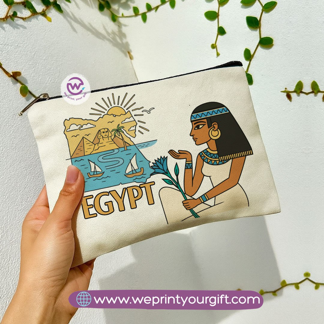 Pharaonic Egyptian Makeup Bag & Pencil Case – Artistic Cotton Pouch Inspired by Ancient Egypt