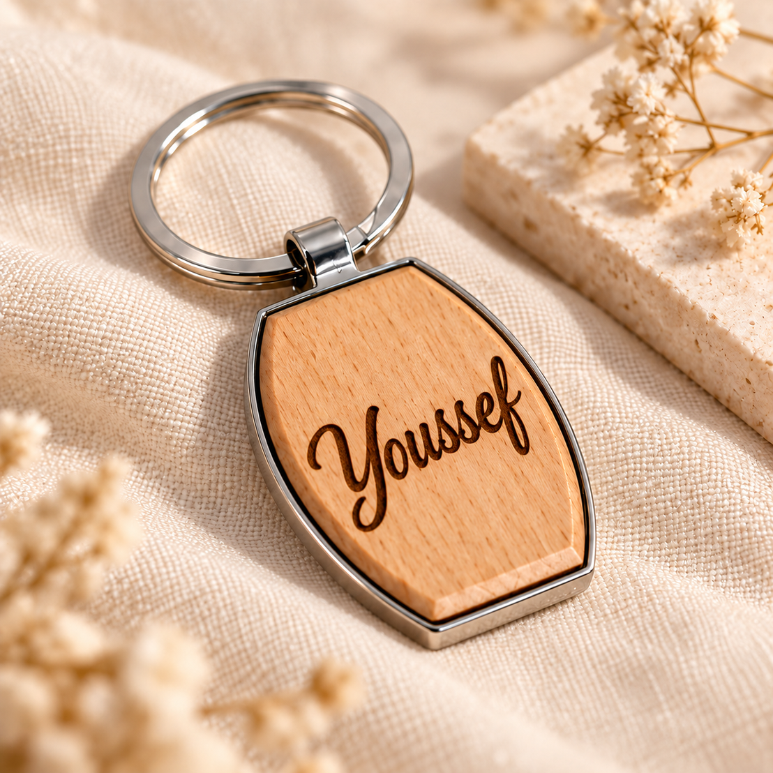 Wood & Metal Key Fob – Engraved Name