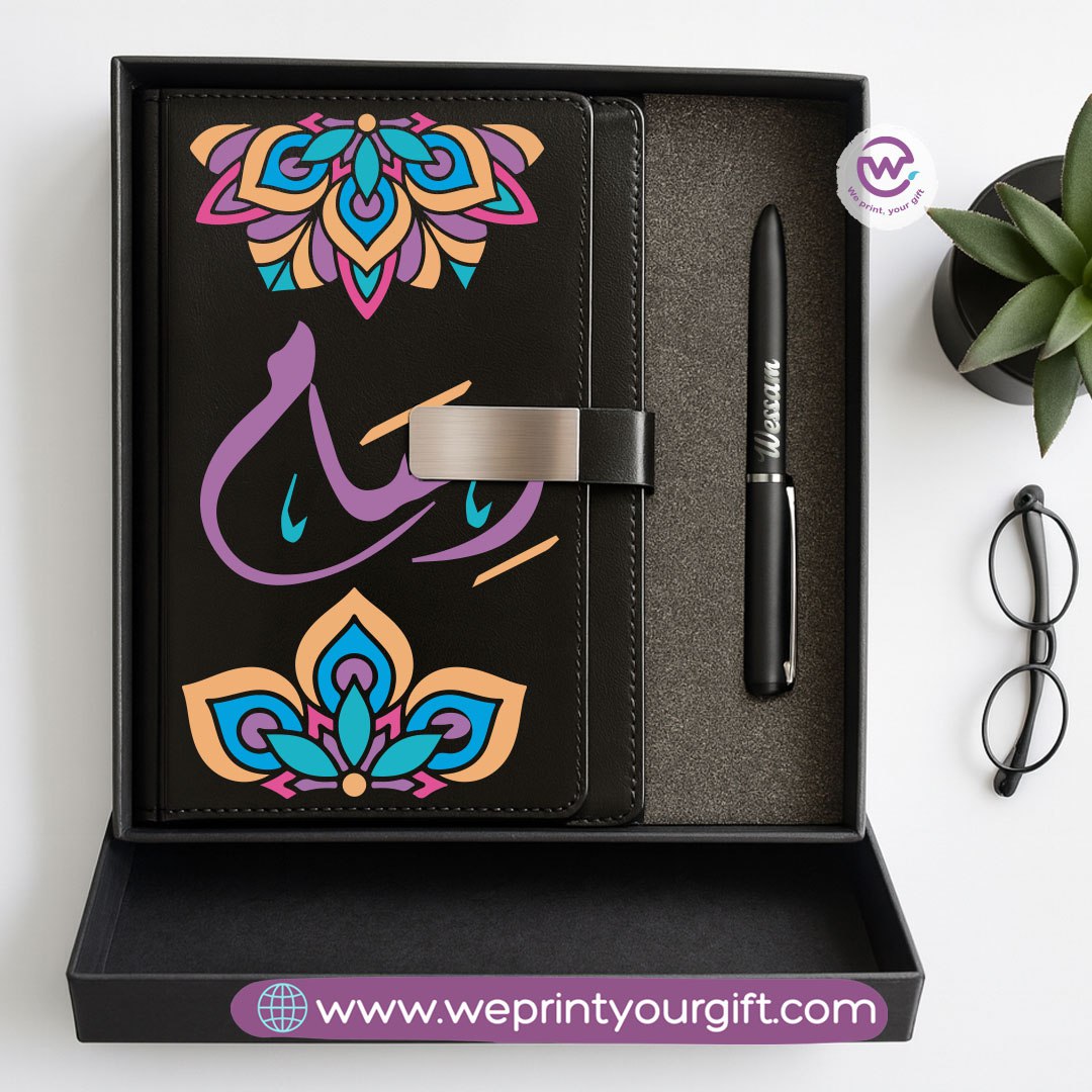 Mandala Personalized Gift Box – Custom Name Leather Notebook & Engraved Pen Set