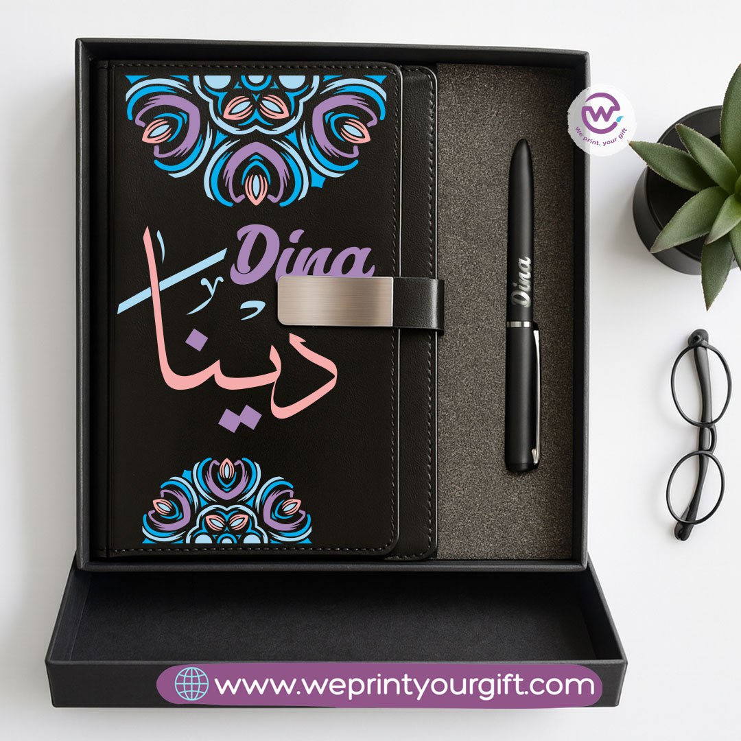 Mandala Personalized Gift Box – Custom Name Leather Notebook & Engraved Pen Set