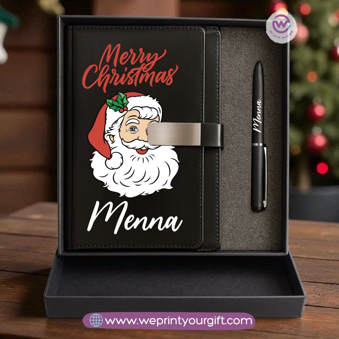 Christmas Leather Gift Box – Personalized Notebook & Engraved Pen