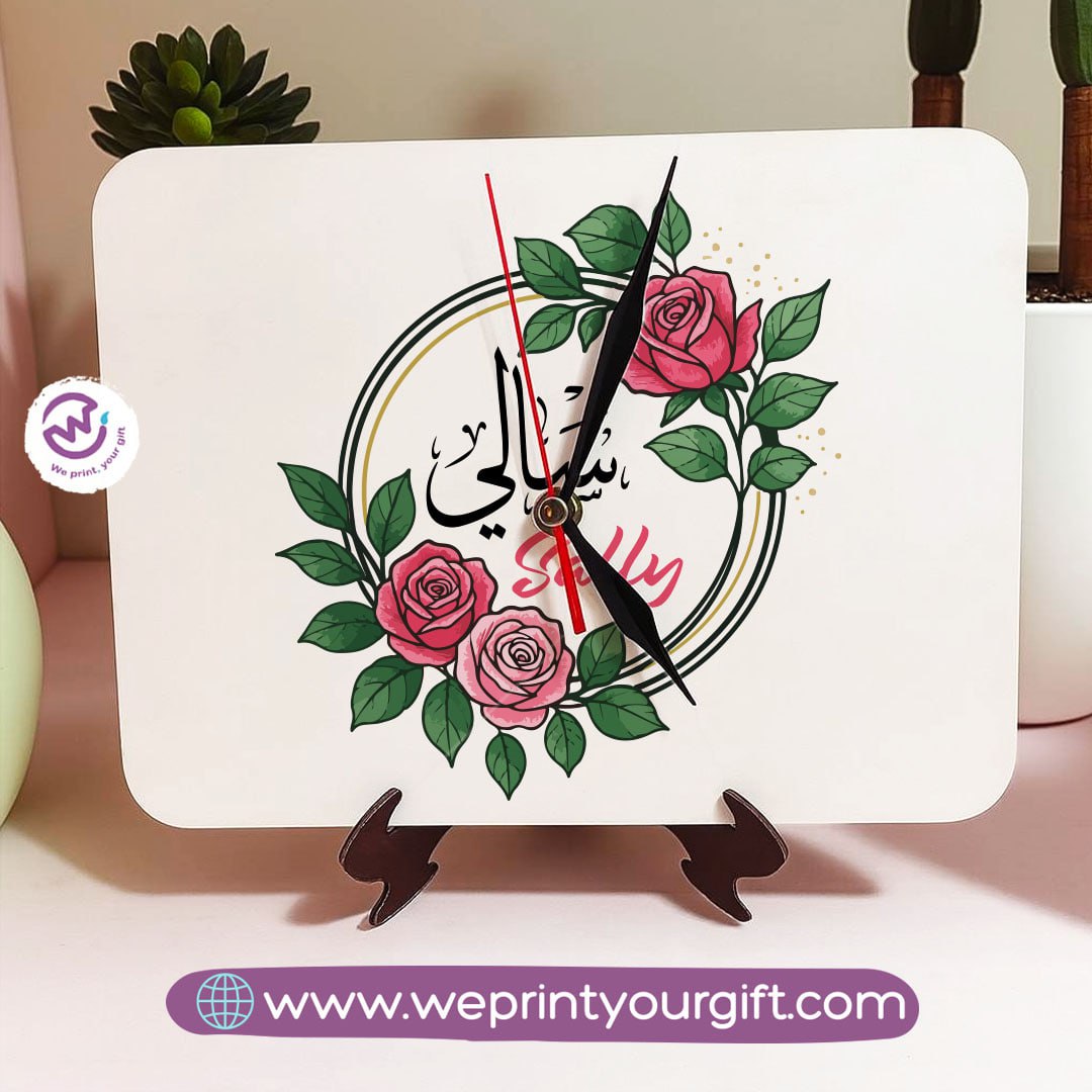 Personalized Wooden Clock with Floral Name Design
