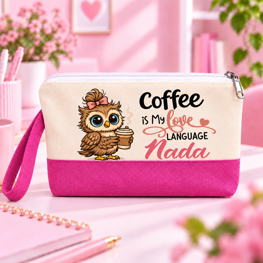 Cute Owl Two-Tone Canvas Pencil Case & Makeup Pouch | With Side Handle