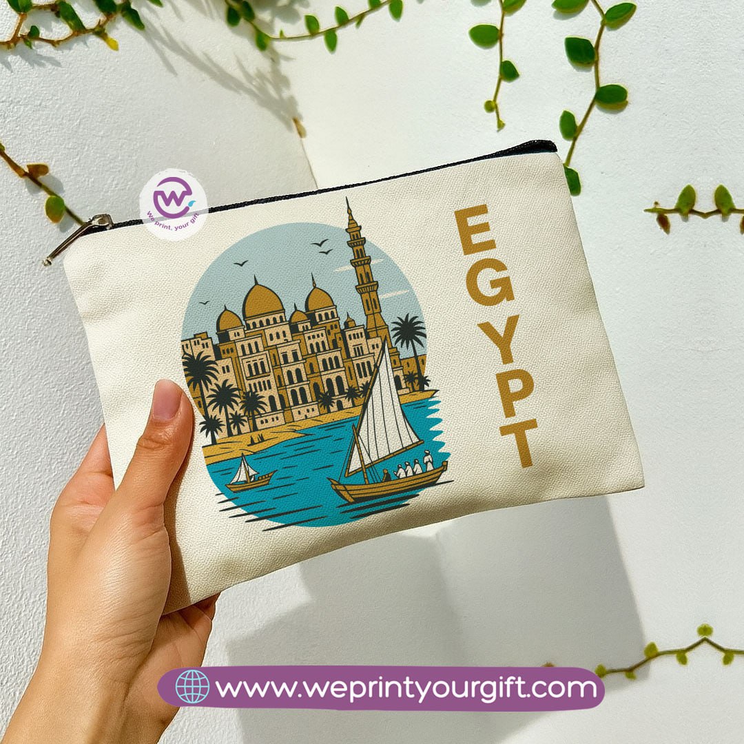 Pharaonic Egyptian Makeup Bag & Pencil Case – Artistic Cotton Pouch Inspired by Ancient Egypt