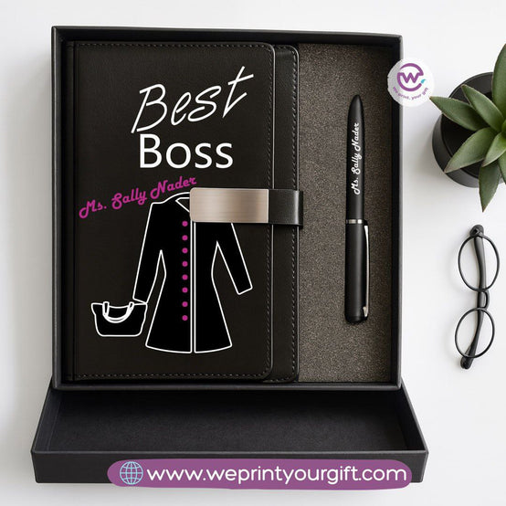 Personalized Leather Notebook & Engraved Pen Gift Box – Career Collection