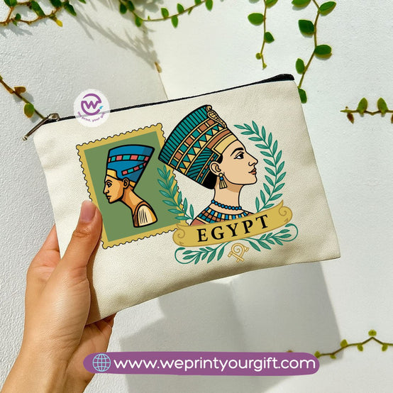 Pharaonic Egyptian Makeup Bag & Pencil Case – Artistic Cotton Pouch Inspired by Ancient Egypt