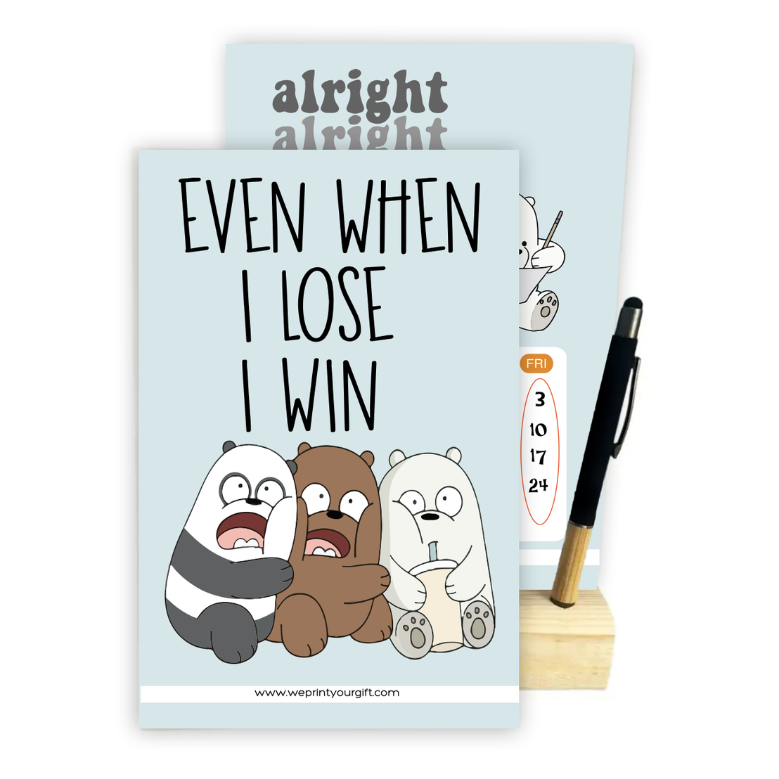 2027 Cute Bears Desk Calendar with Wooden Stand & Bamboo Grip Pen – 12 Unique Monthly Designs