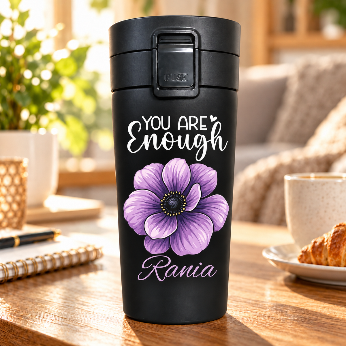 Purple Encouragement Black Thermal Mug 500ml