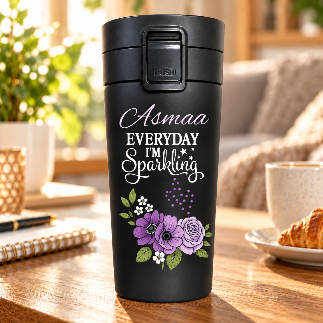 Purple Encouragement Black Thermal Mug 500ml