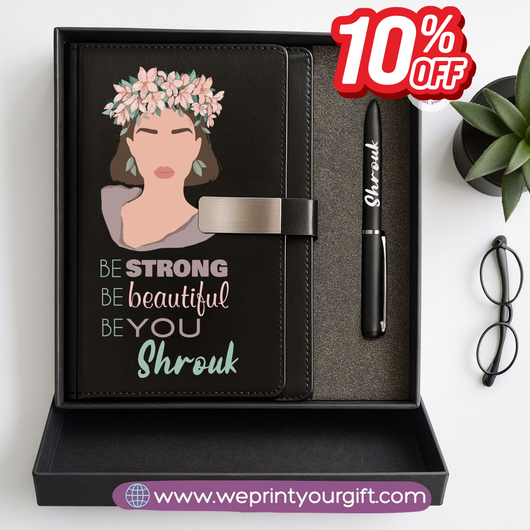 Personalized Leather Notebook & Engraved Pen Gift Box – Motivational Design with Name
