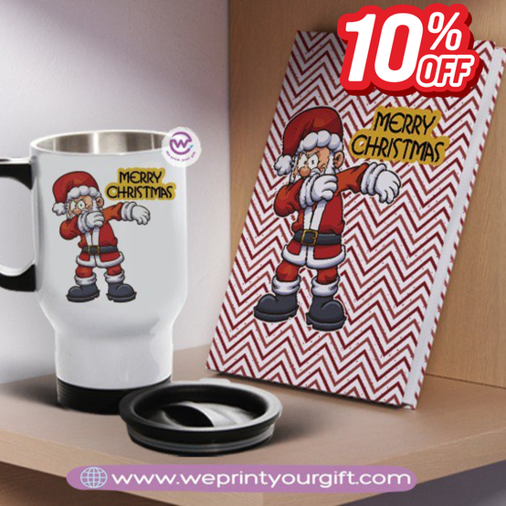 مجموعة دفاتر ملاحظات وأكواب سفر لعيد الميلاد - هدية شخصية مميزة | نطبع هديتك