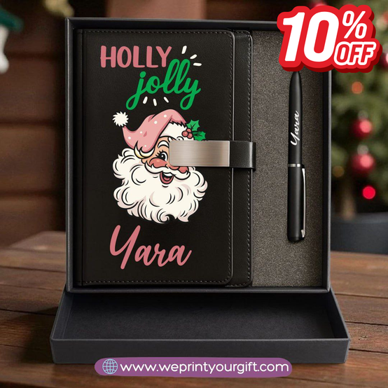 Christmas Leather Gift Box – Personalized Notebook & Engraved Pen