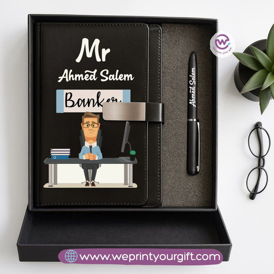 Personalized Leather Notebook & Engraved Pen Gift Box – Career Collection