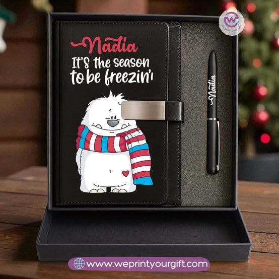 Christmas Leather Gift Box – Personalized Notebook & Engraved Pen