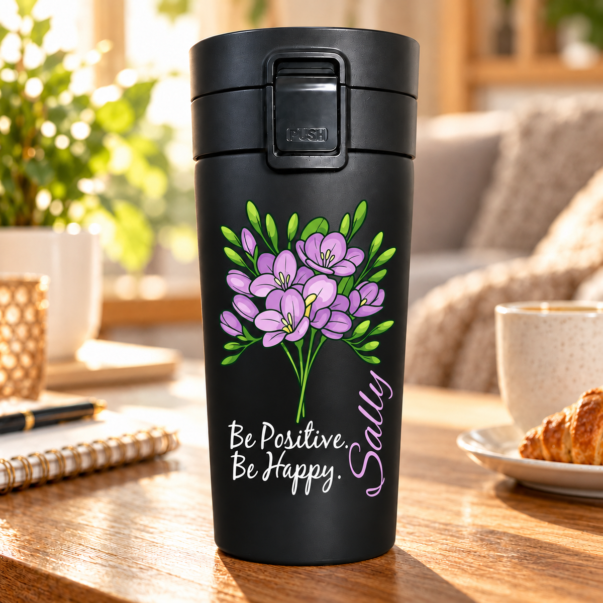 Purple Encouragement Black Thermal Mug 500ml