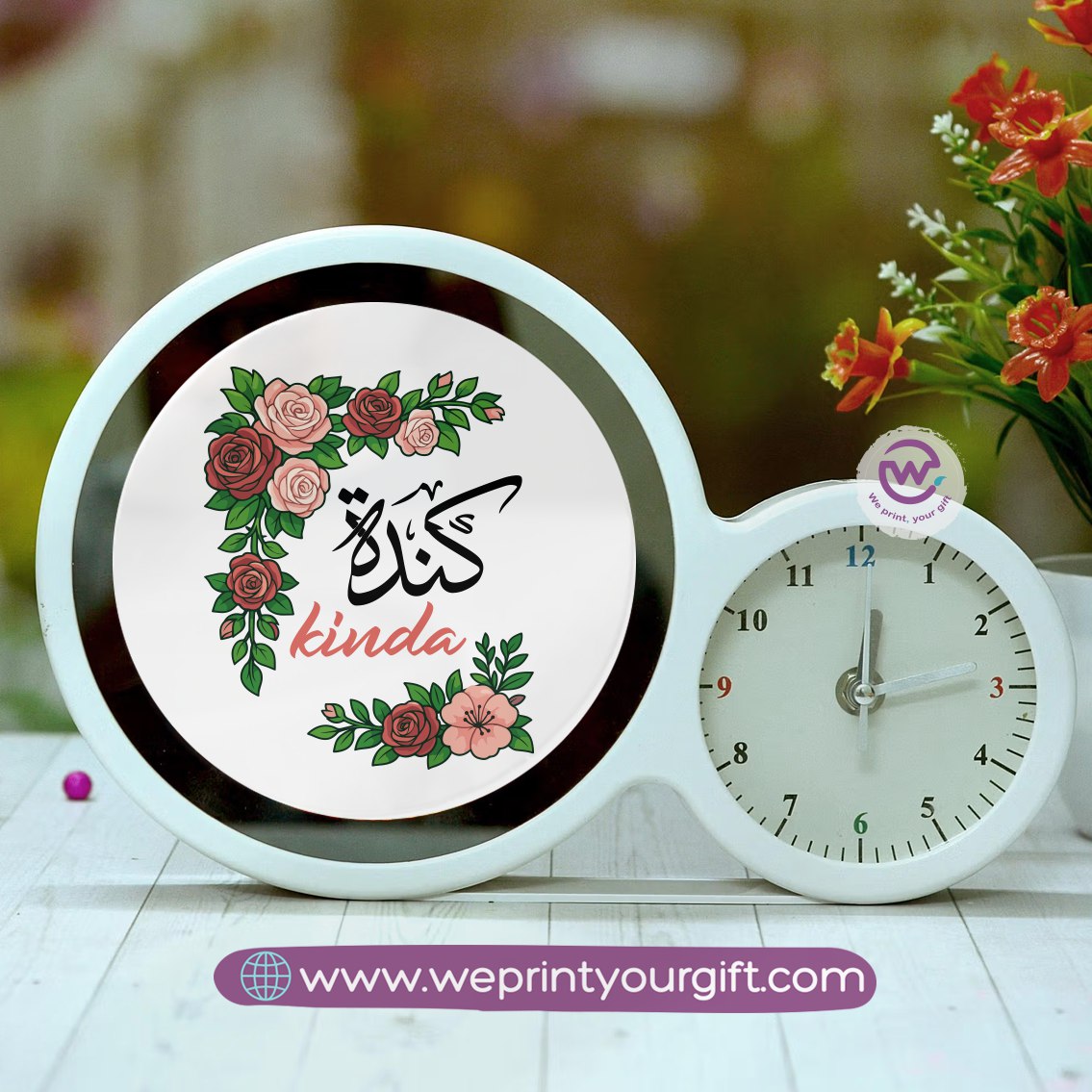 Round Magic Mirror with Clock – Custom Name Collection