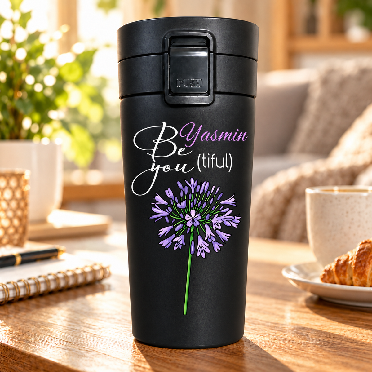 Purple Encouragement Black Thermal Mug 500ml