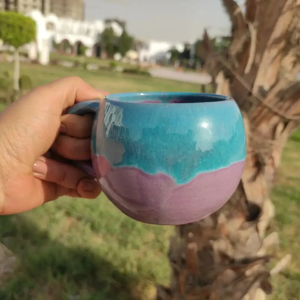 Turquoise & Purple Handmade Pottery Mug – 350 ml - Customization Options - WE PRINT