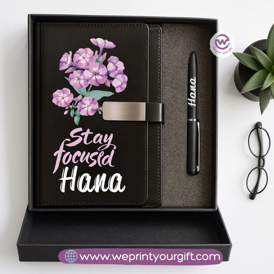 Personalized Leather Notebook & Engraved Pen Gift Box – Motivational Design with Name